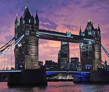 A shot of Tower Bridge at night